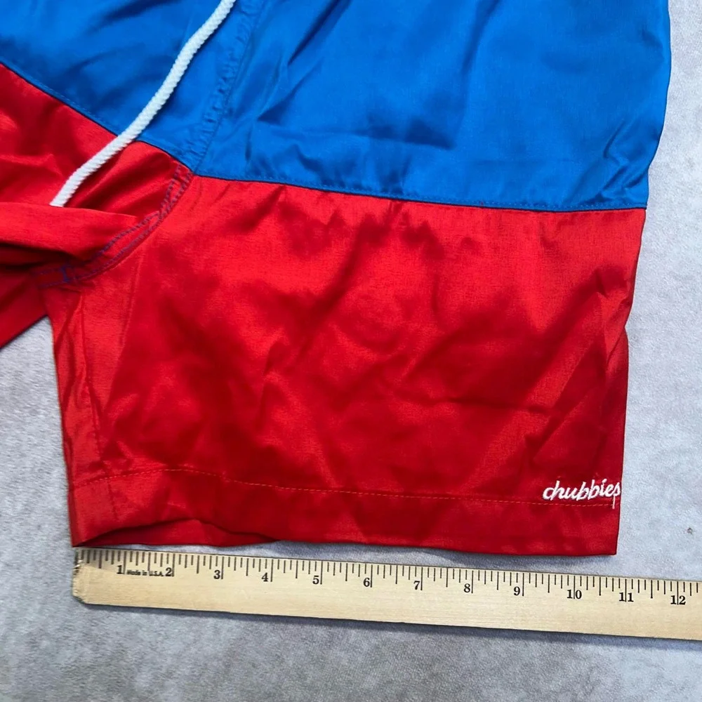 Chubbies Mens Size Large Blue Red Colorblock Swim Trunks USA Drawstring